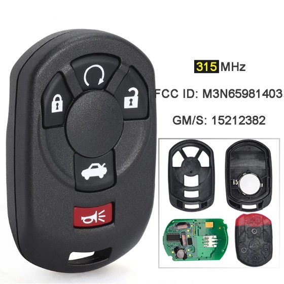 2005-2007 Cadillac STS / 5-Button Keyless Entry Remote / PN: 15212382 / M3N65981403 (AFTERMARKET)